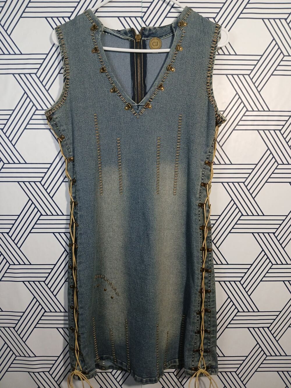 CJ Vintage Y2K Denim Mini Dress Indie Sleaze Coquette Western Core